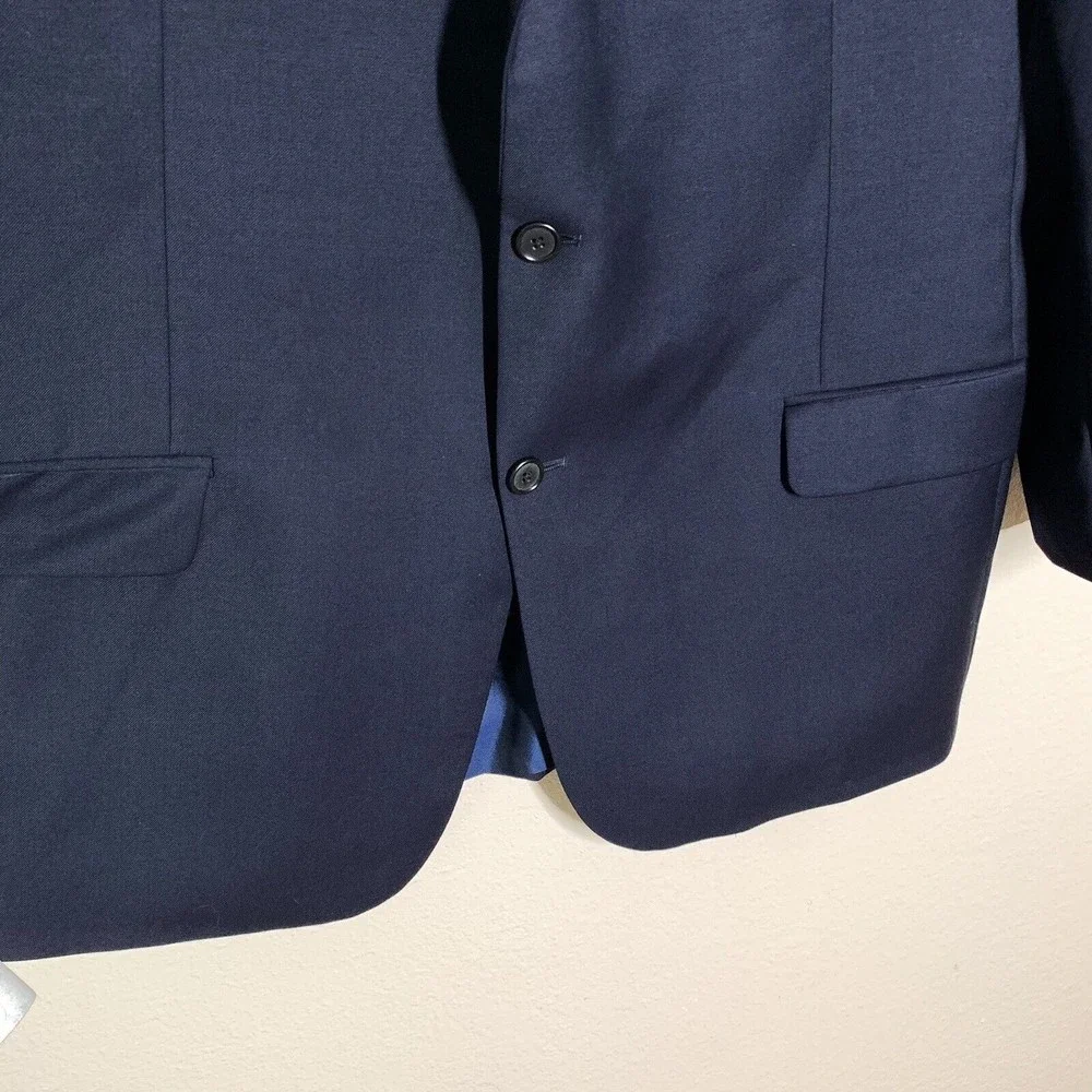 Hickey Freeman Milburn II Blazer Jacket 46 R Navy Blue 100% Wool Sport Coat